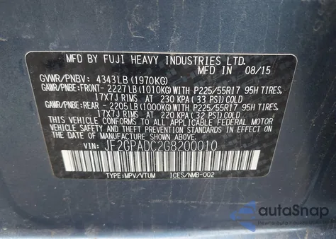 2016 Subaru Crosstrek 2.0I Premium from USA, damaged, VIN JF2GPADC2G8200010